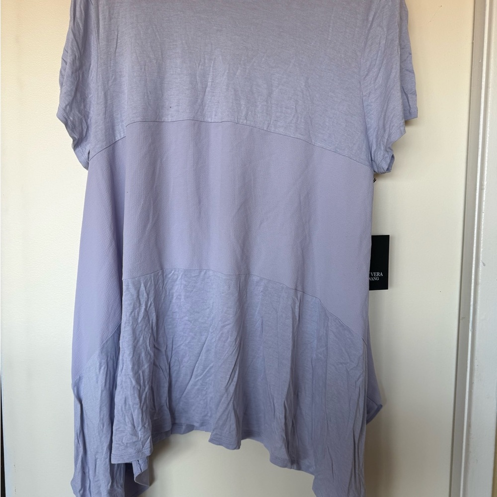 light blue short sleeve trapeeze bottom tee shirt